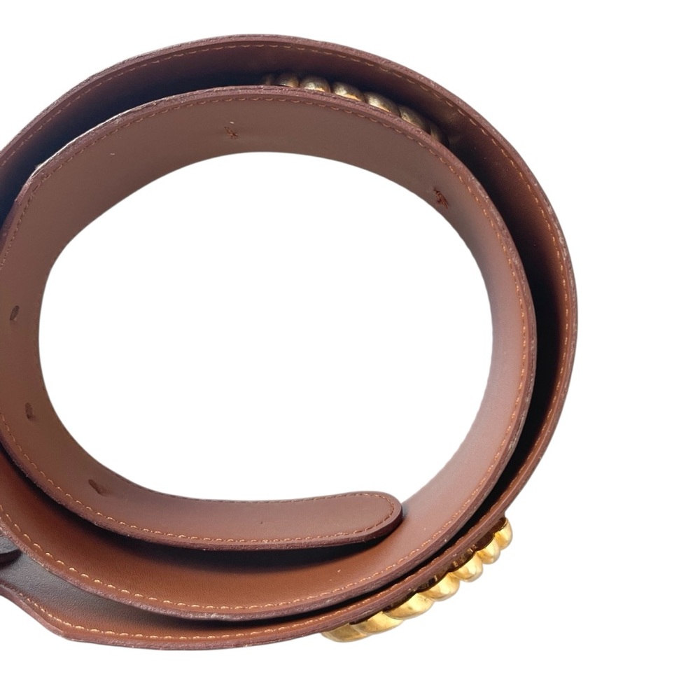 Brown Leather Statement Belt Vintage Twisted Rope Buckle Wide Waist Size S - Picture 10 of 15